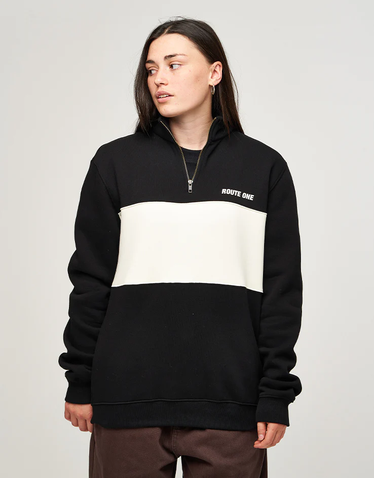 Route One Blocked 1/4 Zip Sweat - Black/Natural - Image 7