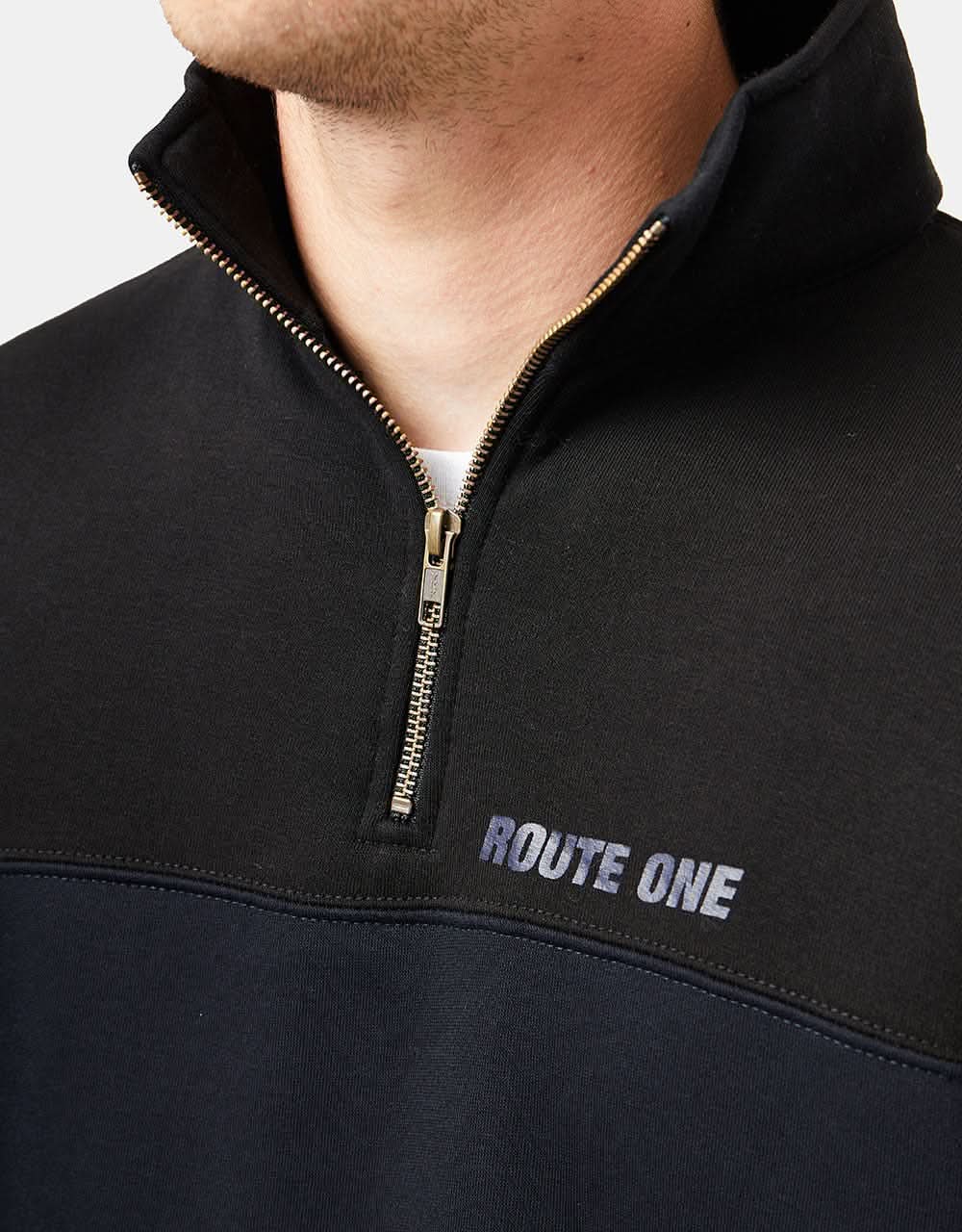 Route One Blocked 1/4 Zip Sweat - Black/Navy - Image 2
