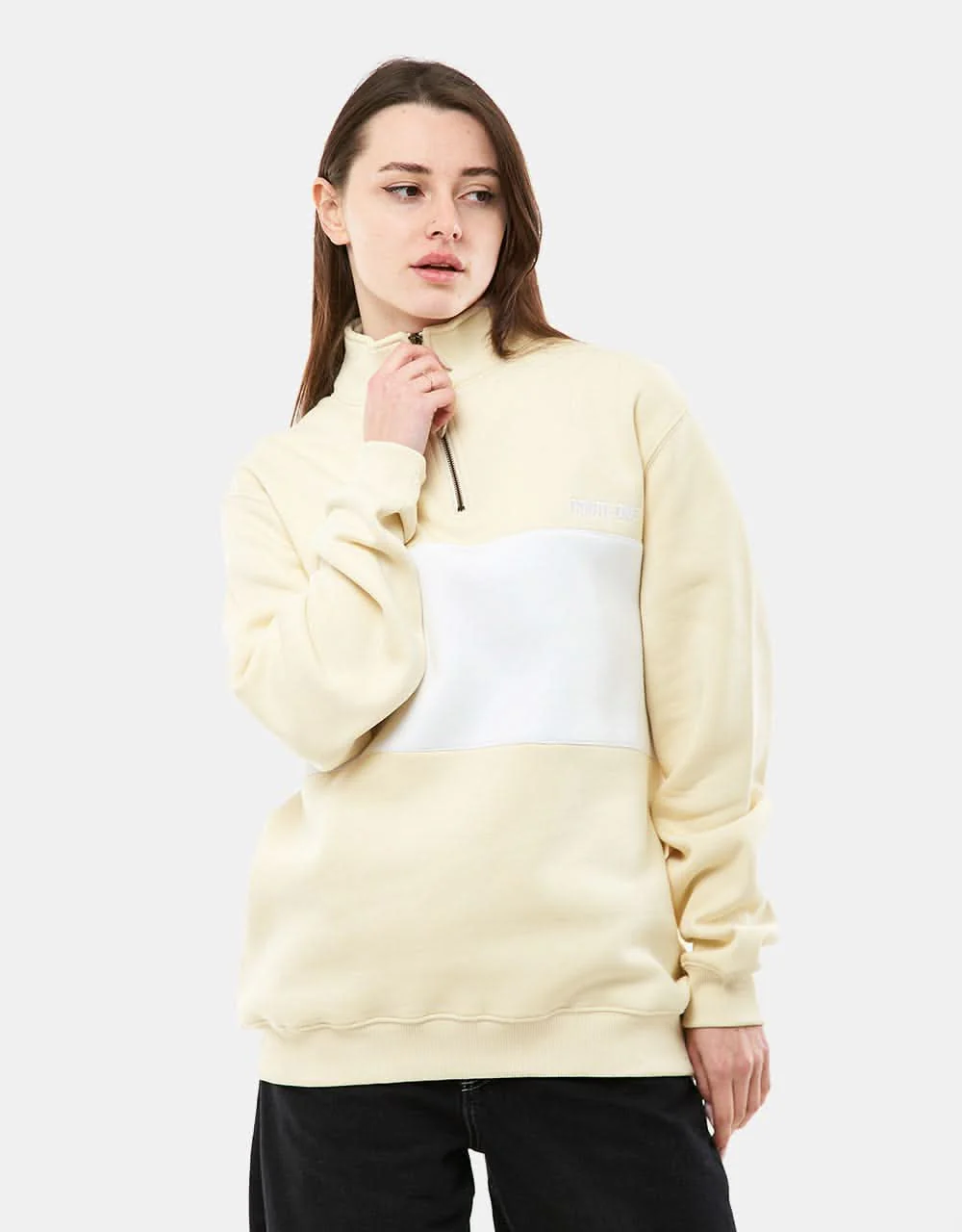 Route One Blocked 1/4 Zip Sweat - Cloud Cream/White - Image 6