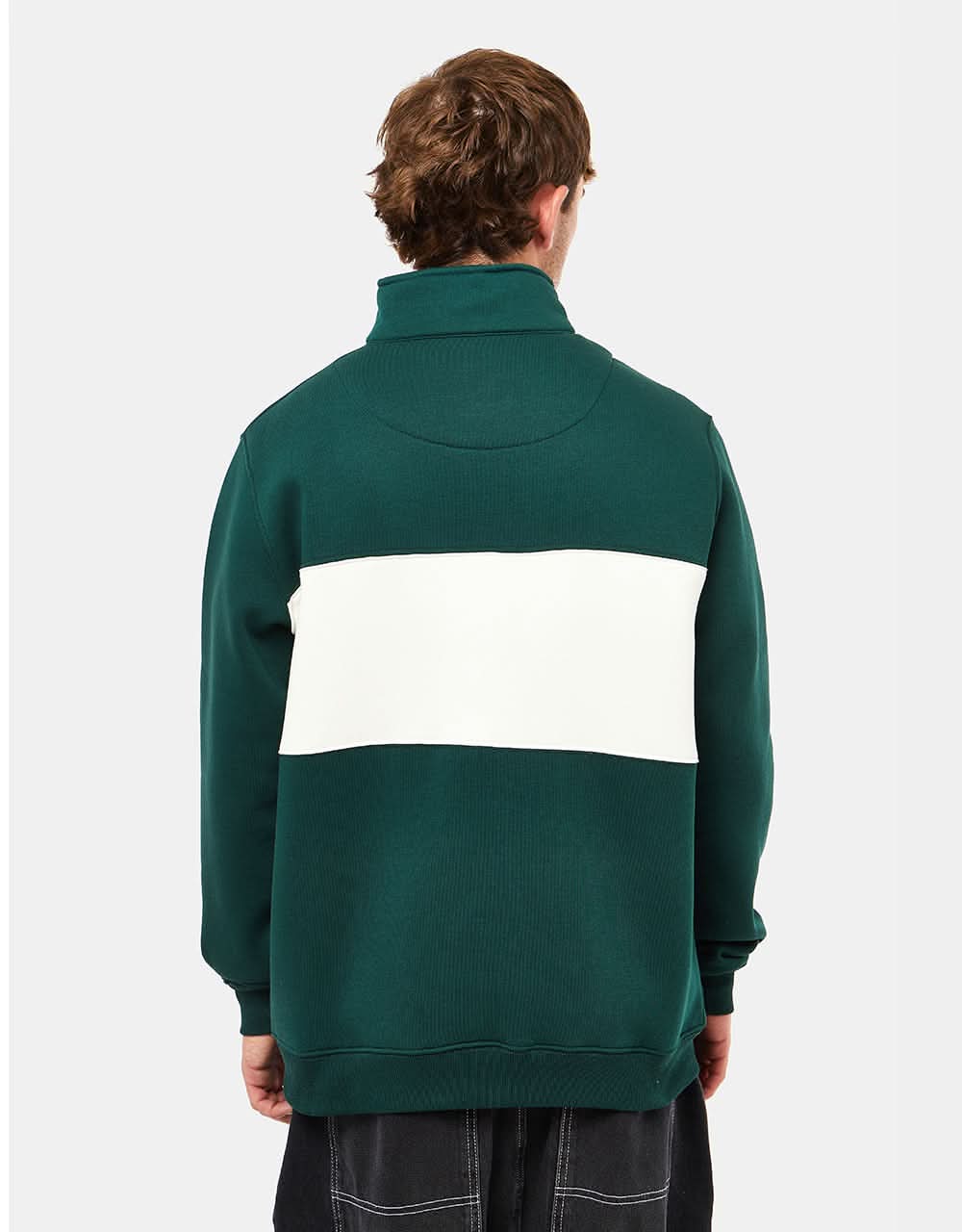 Route One Blocked 1/4 Zip Sweat - Forest Green/Stone - Image 3