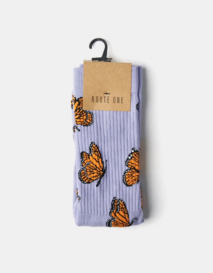 Route One Butterflies Crew Socks - Purple - Image 2