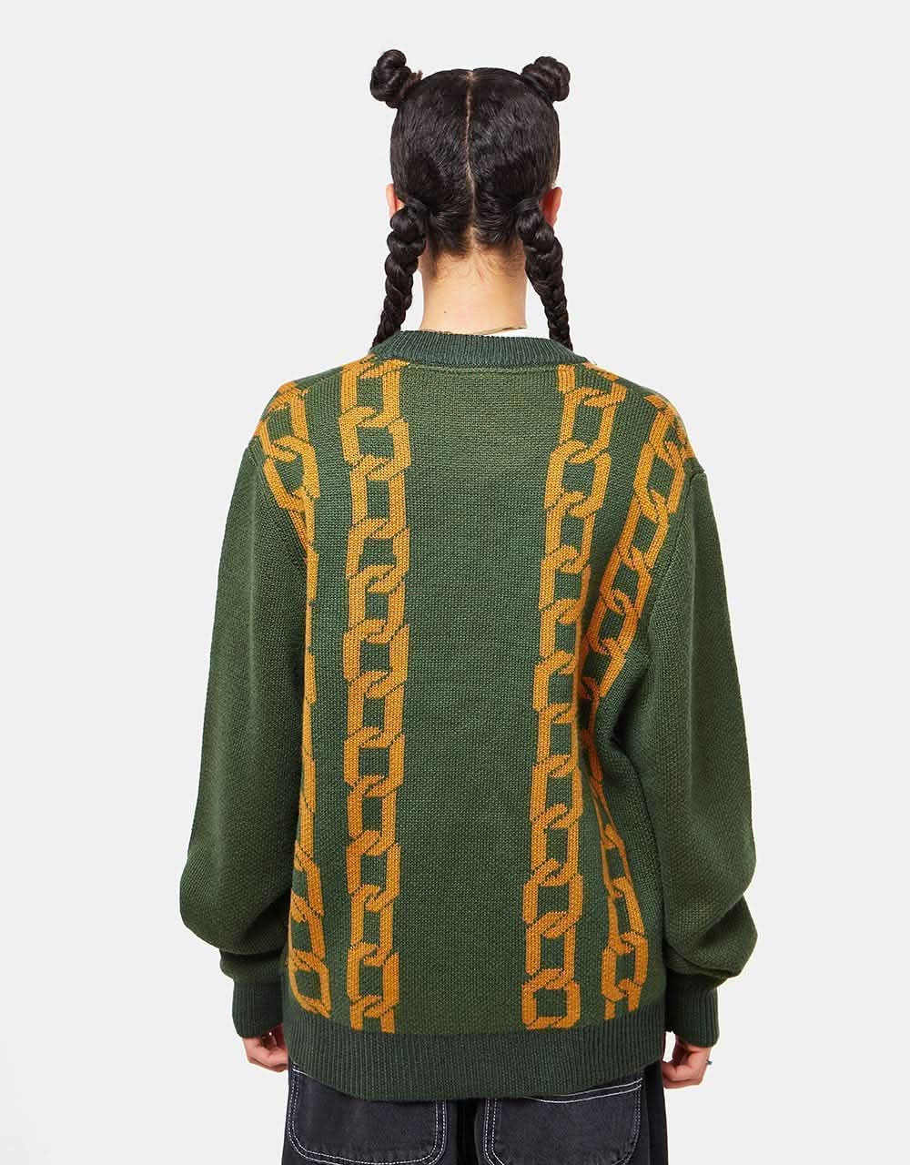 Route One Chains Knitted Cardigan - Forest Green/Orange - Image 8