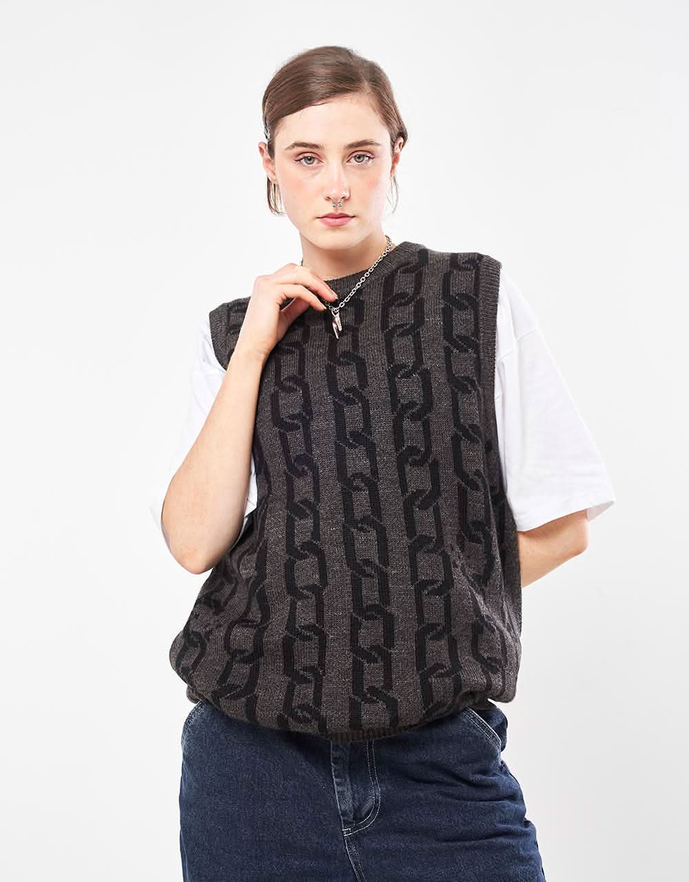 Route One Chains Knitted Vest - Charcoal - Image 5