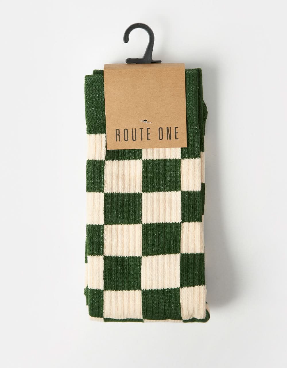 Route One Checkerboard Crew Socks - Forest Green/Natural - Image 2