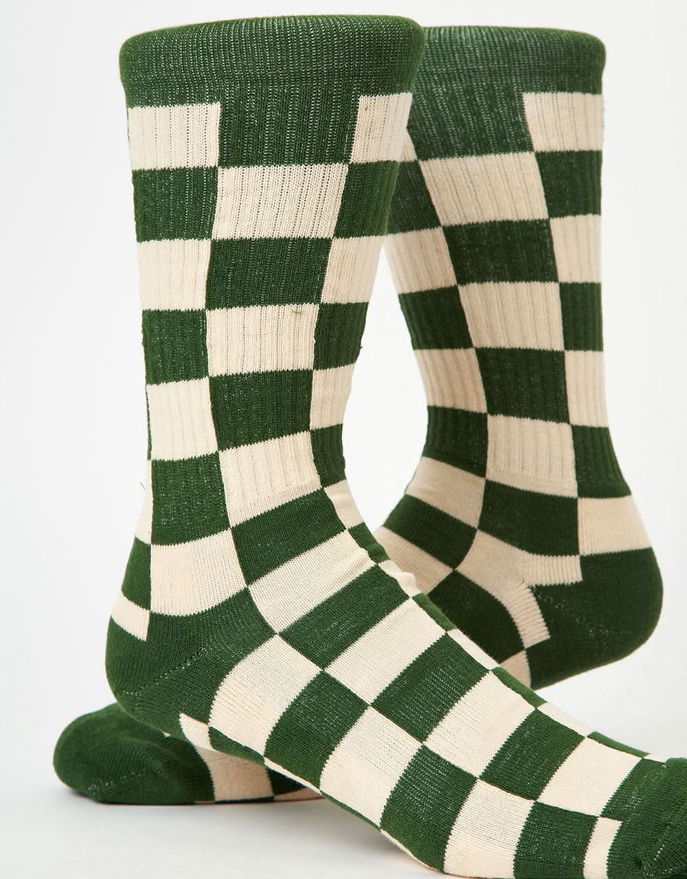 Route One Checkerboard Crew Socks - Forest Green/Natural - Image 4