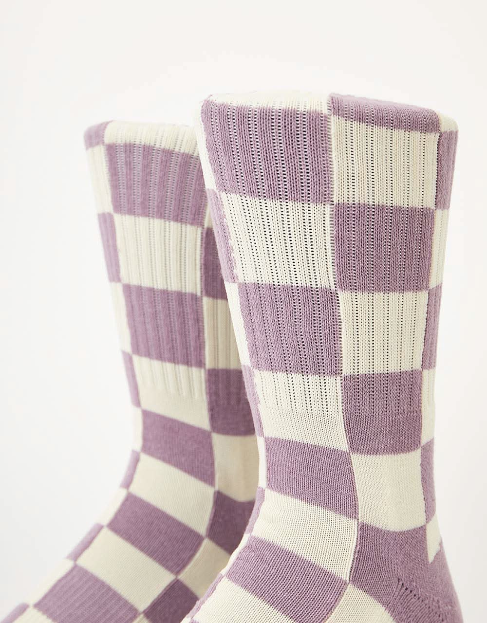 Route One Checkerboard Crew Socks - Pink/Natural - Image 2