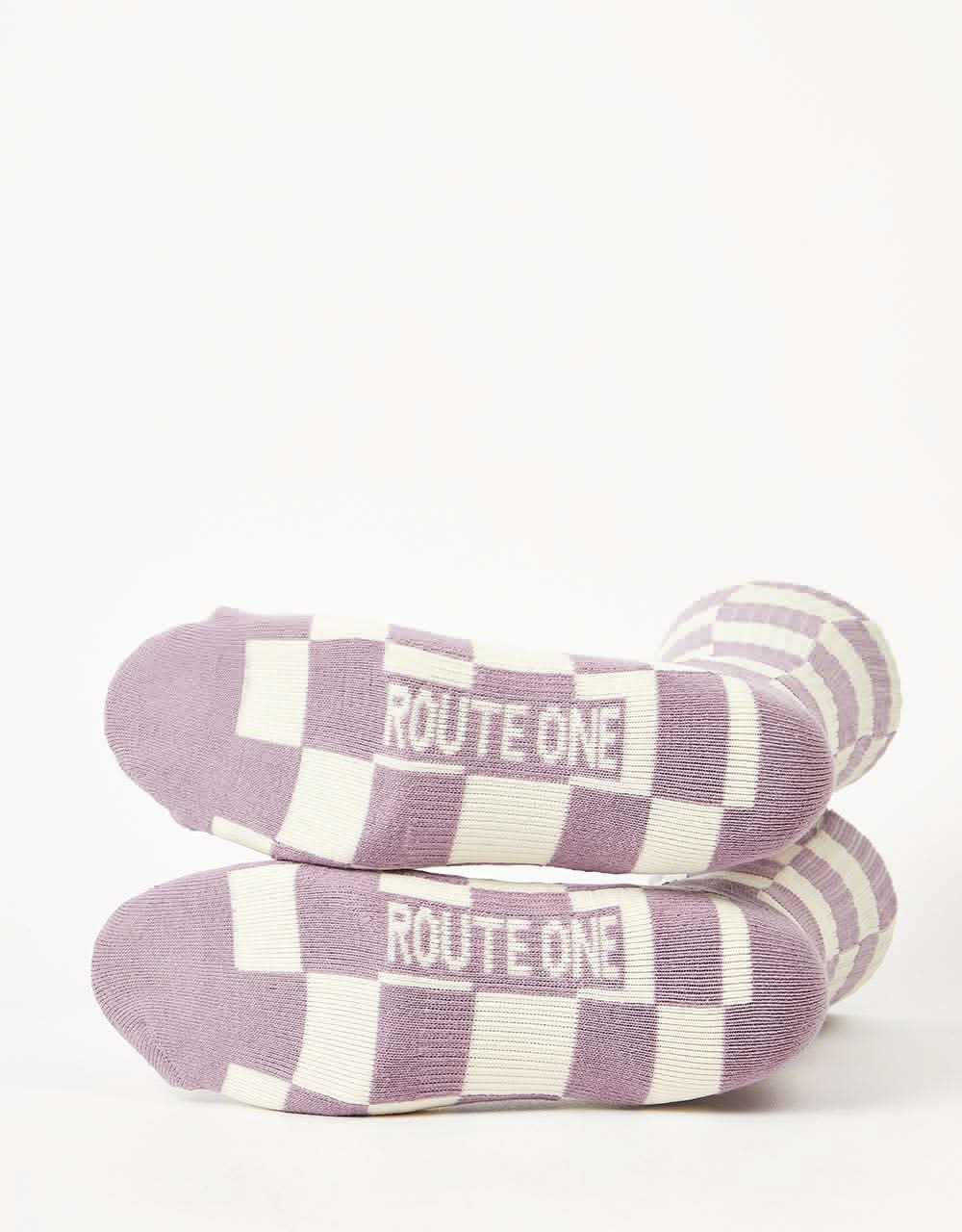 Route One Checkerboard Crew Socks - Pink/Natural - Image 4