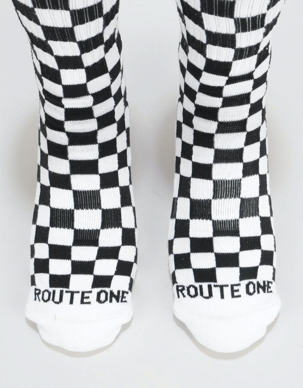 Route One Checkerboard Crew Socks - Black/White - Image 5