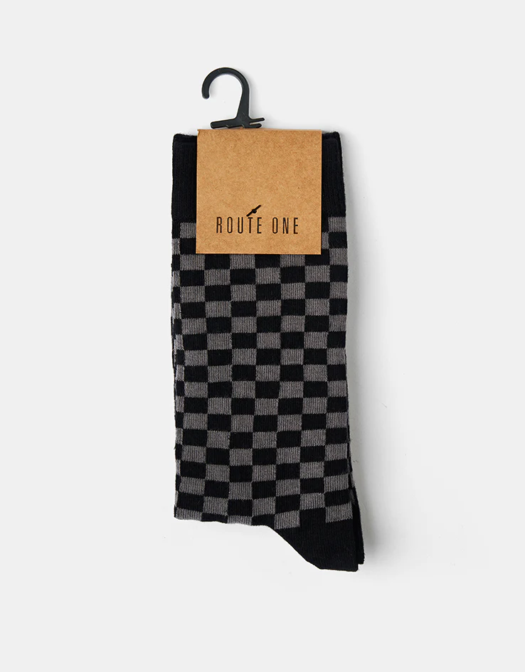 Route One Chequered Socks - Black/Grey - Image 2