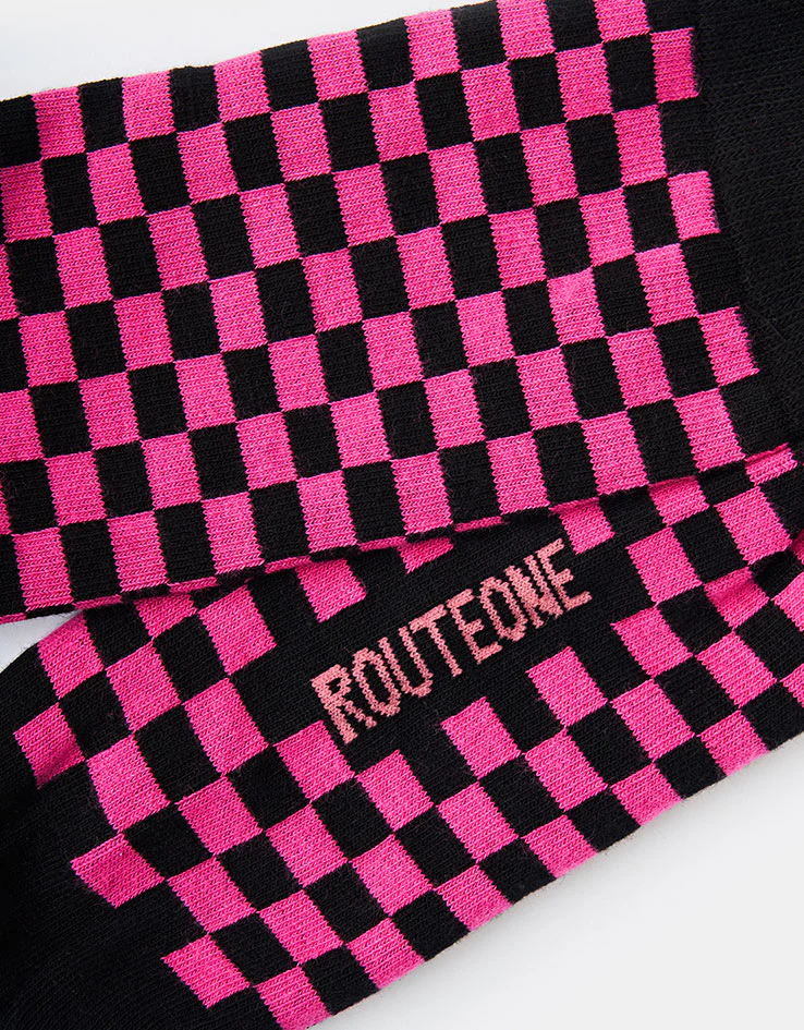 Route One Chequered Socks - Black/Pink - Image 4