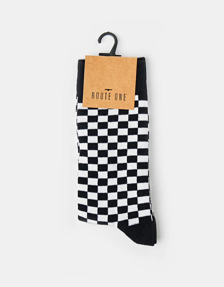 Route One Chequered Socks - Black/White - Image 2