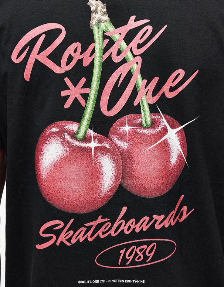 Route One Cherries Organic T-Shirt - Black - Image 3