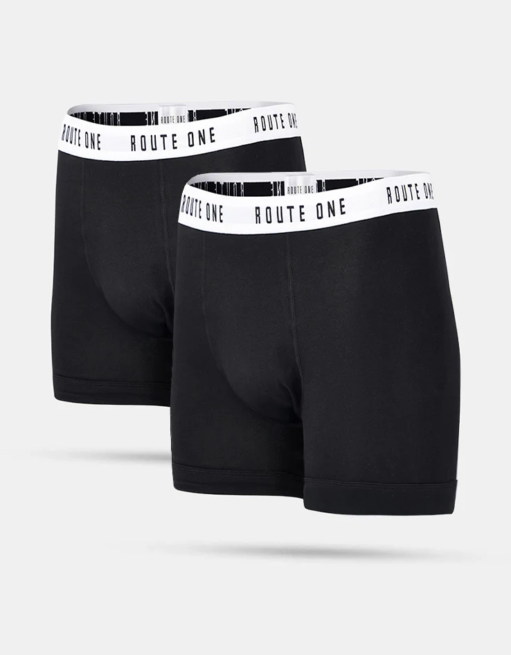 Route One Classic Boxer Shorts 2 Pack - Black
