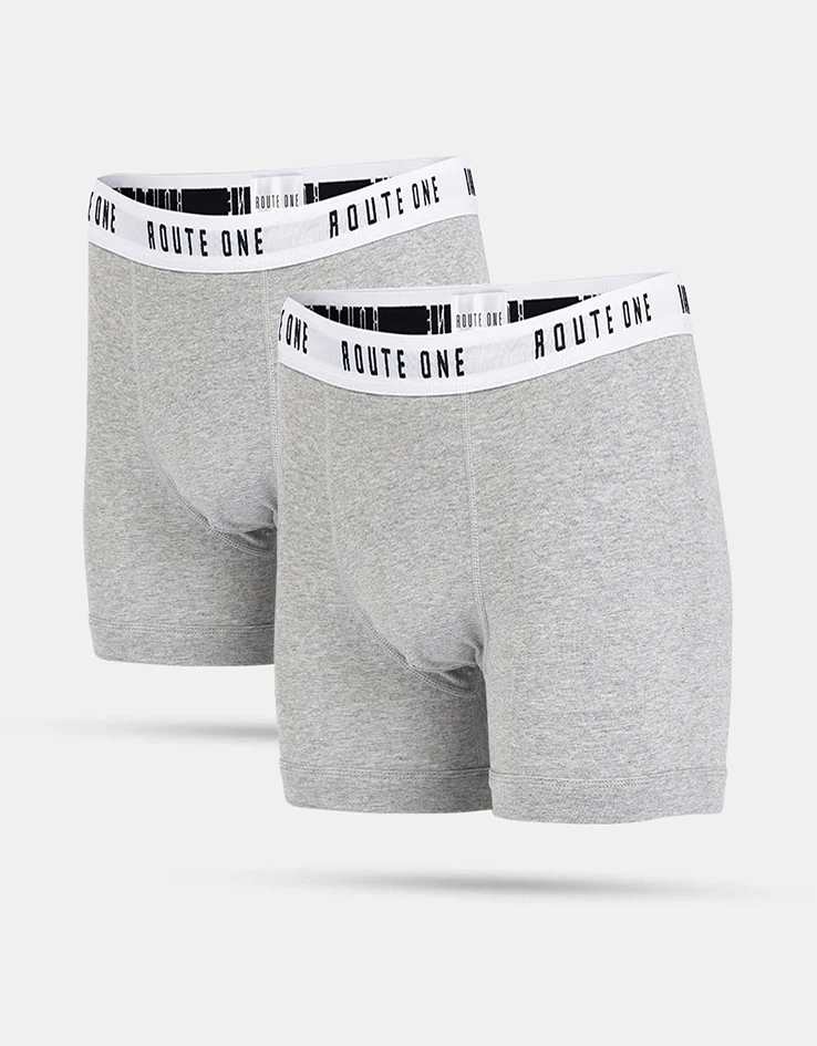 Route One Classic Boxer Shorts 2 Pack - Heather Grey