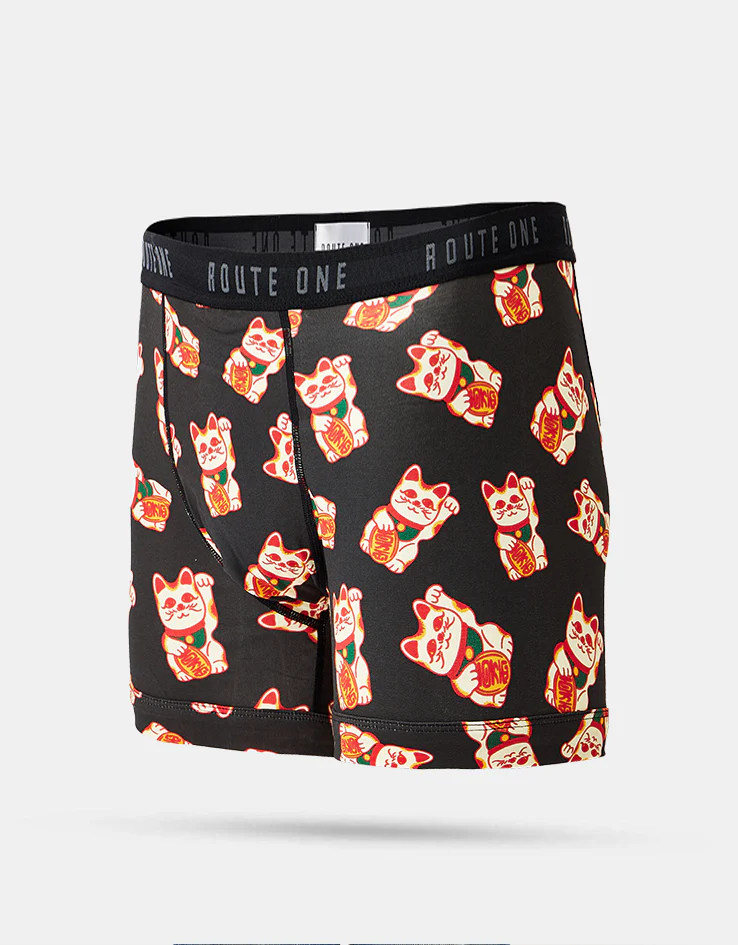 Route One Classic Boxer Shorts - Lucky Cat (Black)