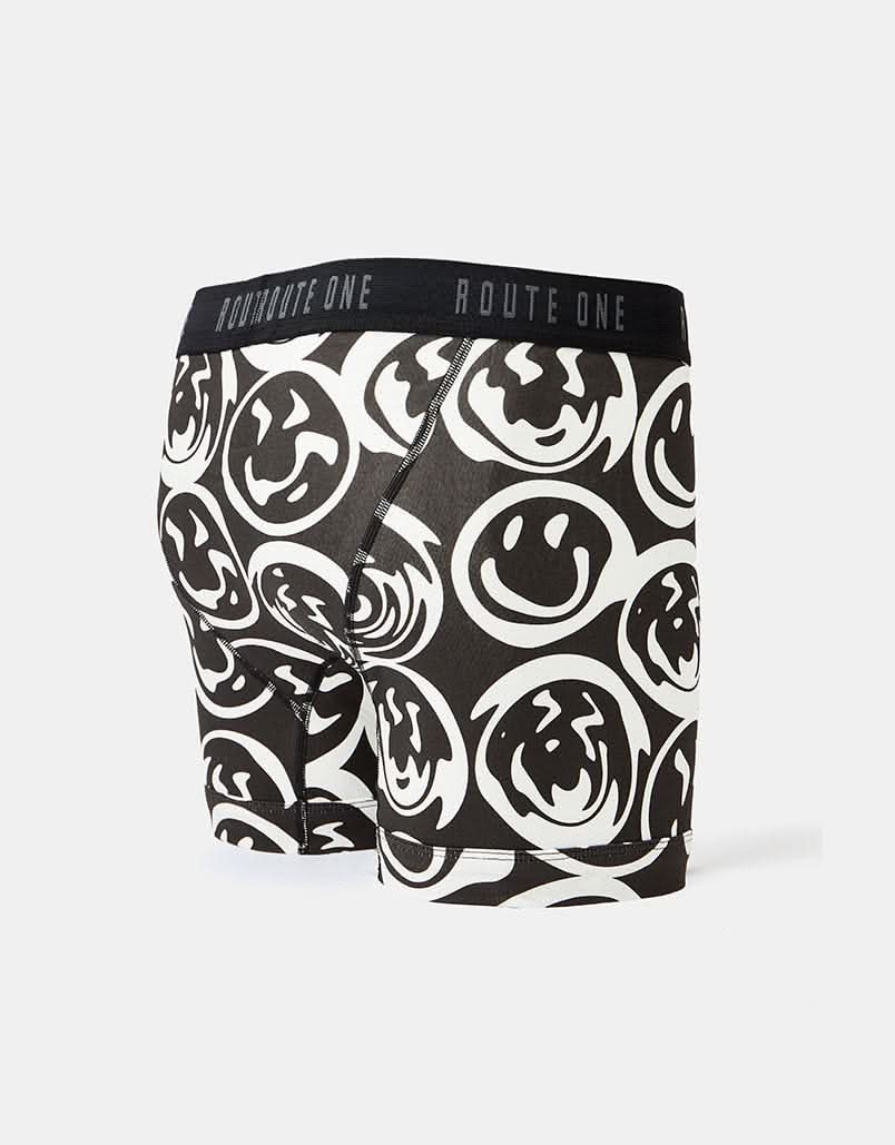 Route One Classic Boxer Shorts - Warped Smiley (Black) - Image 2