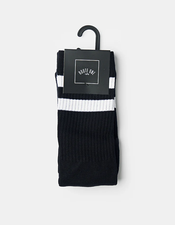 Route One Classic Crew Socks - Black/White - Image 2