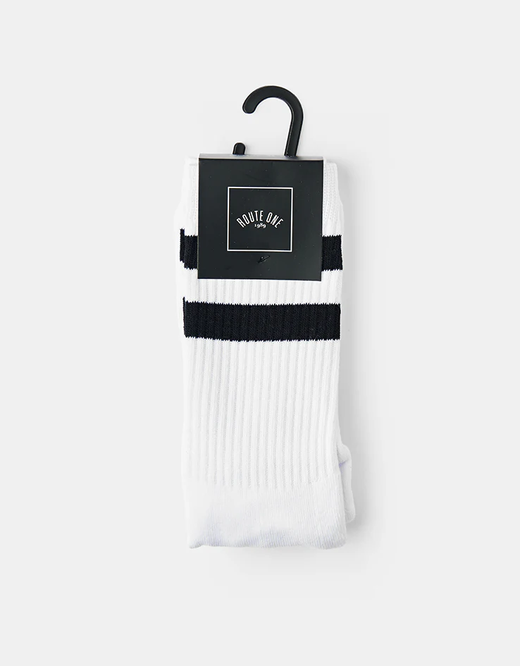 Route One Classic Crew Socks - White/Black - Image 2