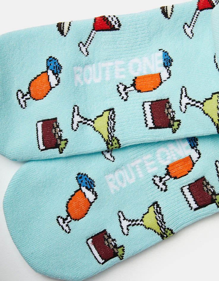 Route One Cocktails Crew Socks - Light Blue - Image 4