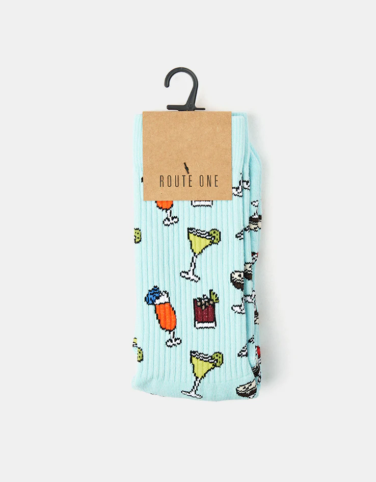 Route One Cocktails Crew Socks - Light Blue - Image 5