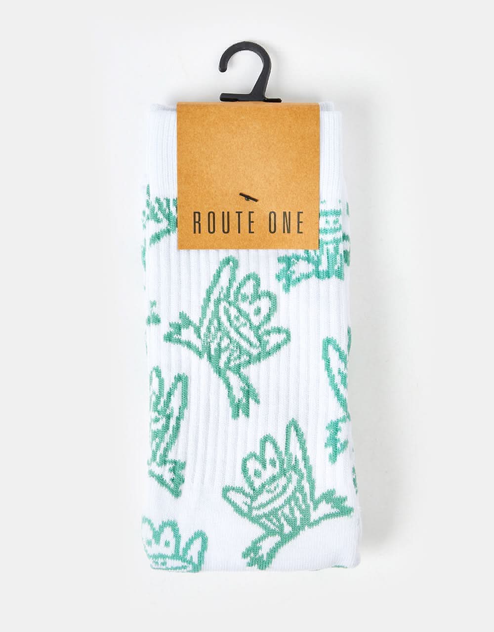 Route One Croak Crew Socks -White/Sage - Image 2