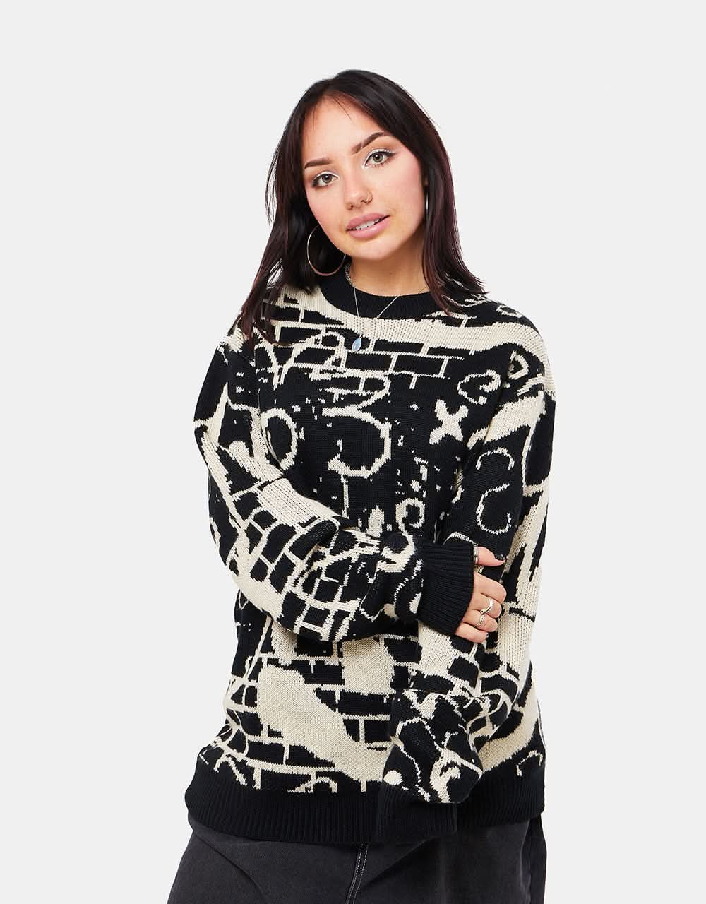 Route One Defaced Knitted Sweater - Black/Ivory Cream - Image 5