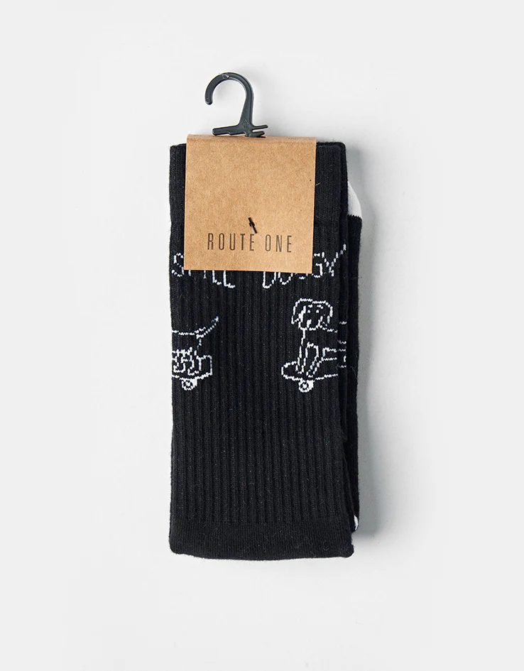 Route One Doggy Style Crew Socks - Black/White - Image 3