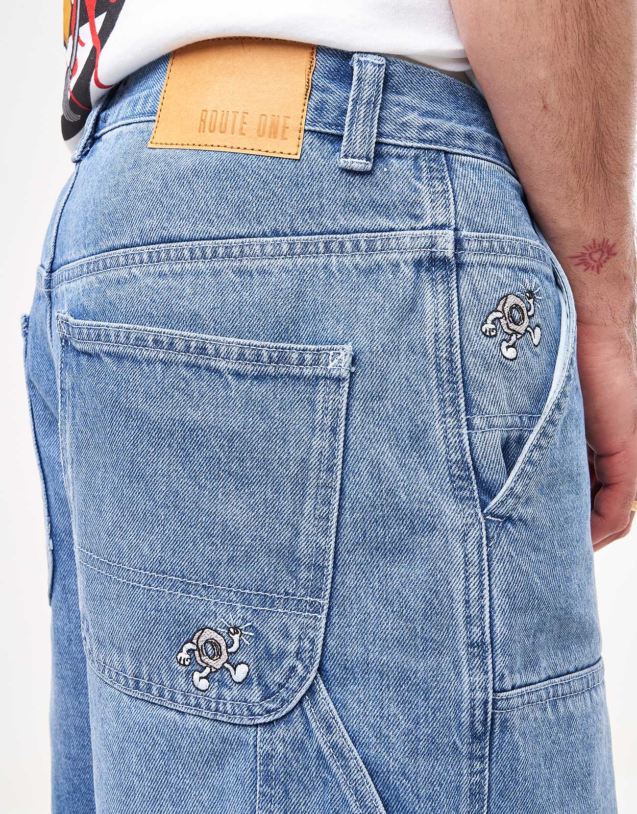Route One Double Knee Baggy Jorts - Washed Blue - Image 5