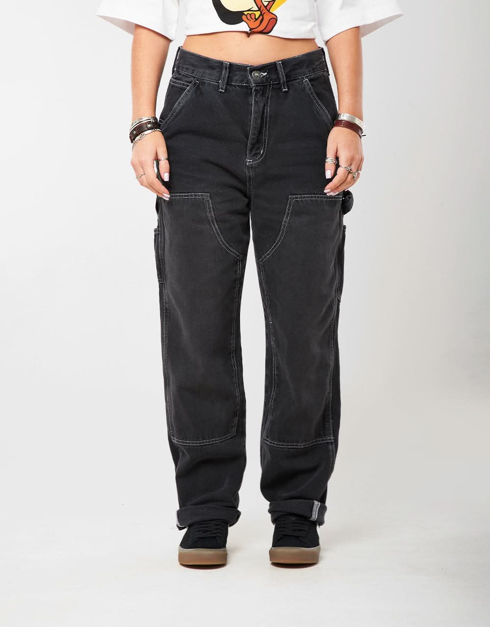 Route One Double Knee Denim Pants - Washed Black - Image 10