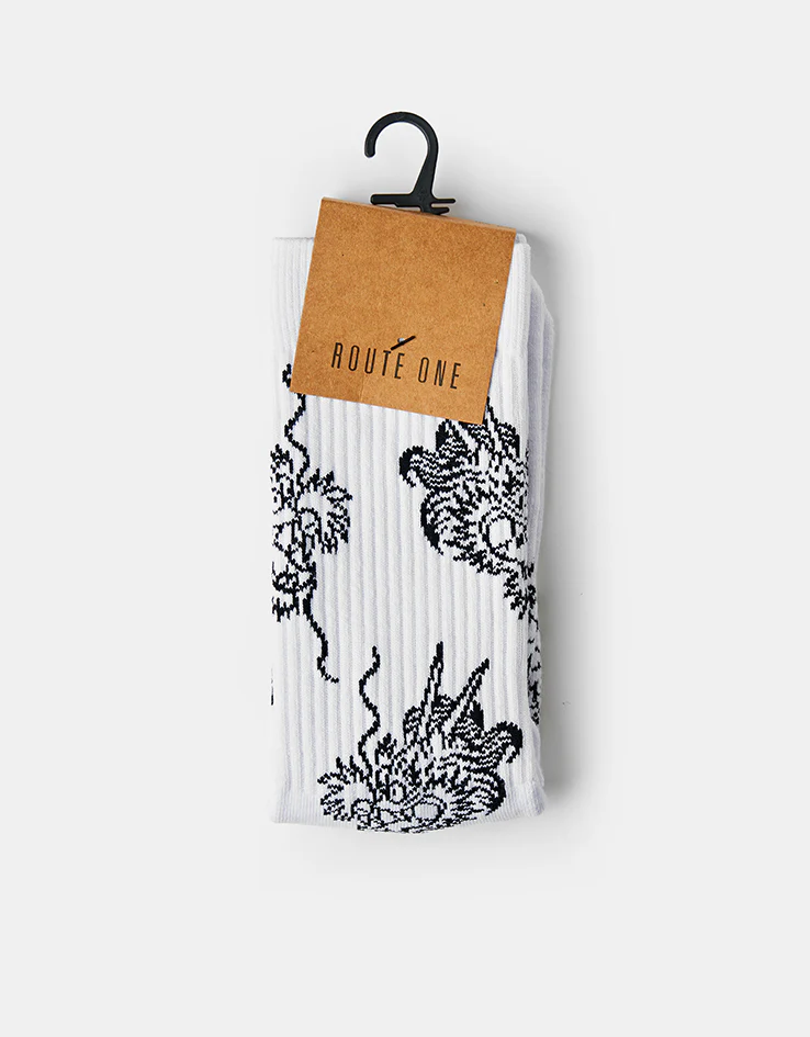 Route One Dragon Crew Socks - White - Image 2