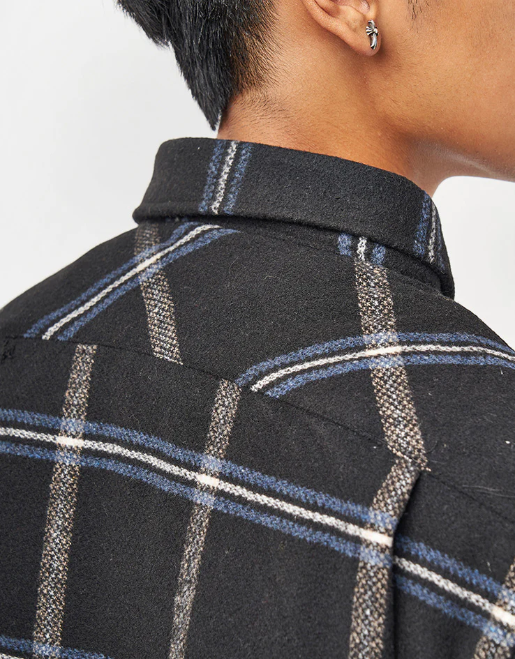 Route One Dutton Flannel Shirt - Black/Blue - Image 6