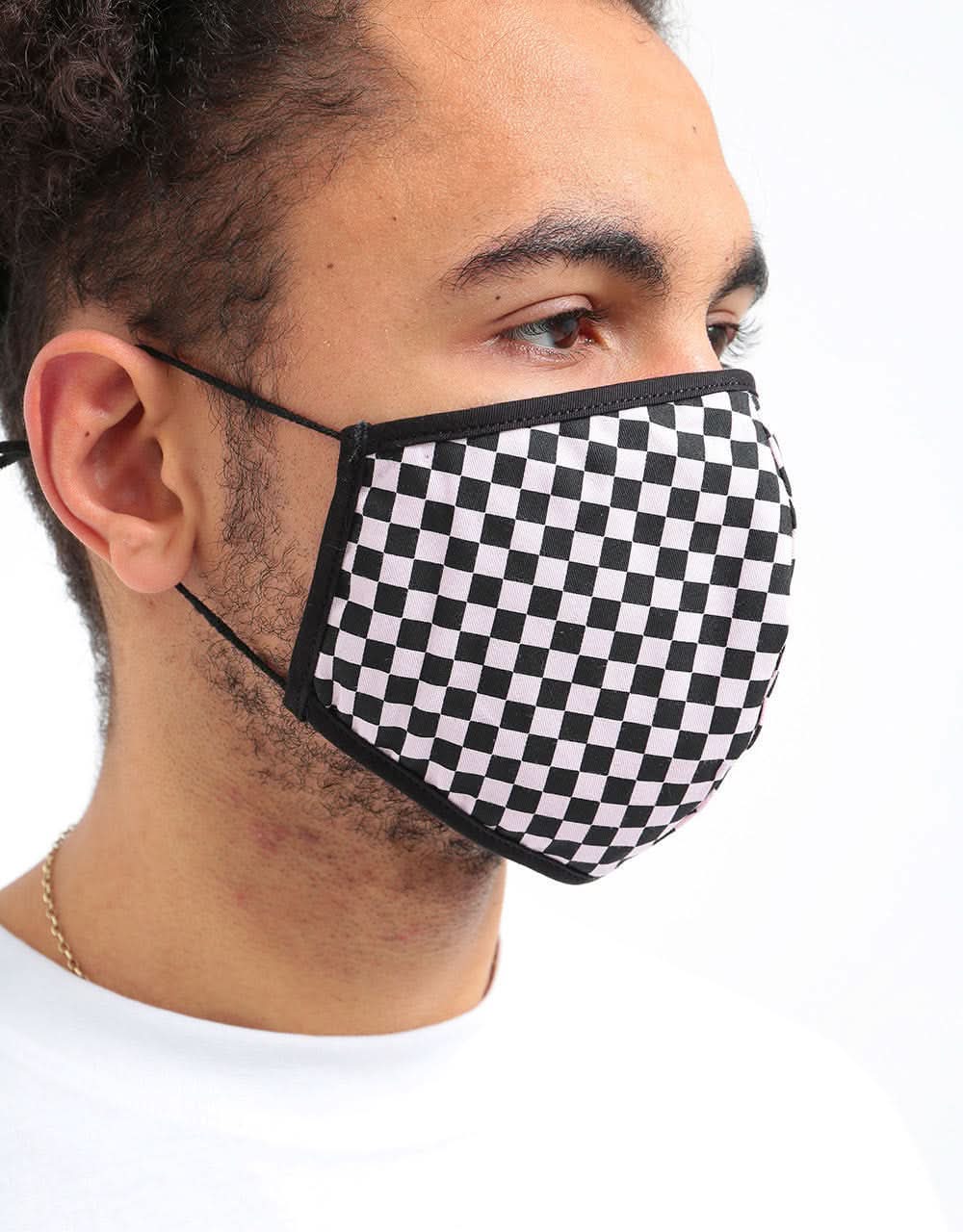 Route One Organic Cotton Face Mask - Black & Pink Checkerboard - Image 3