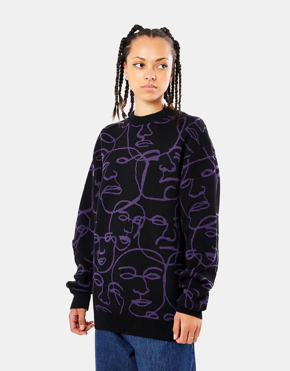 Route One Faces Knitted Sweater - Black/Dove - Image 7