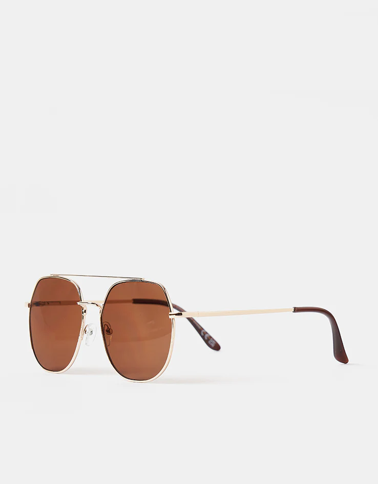 Route One Flat Top Aviator Sunglasses - Gold (Brown Lens) - Image 2