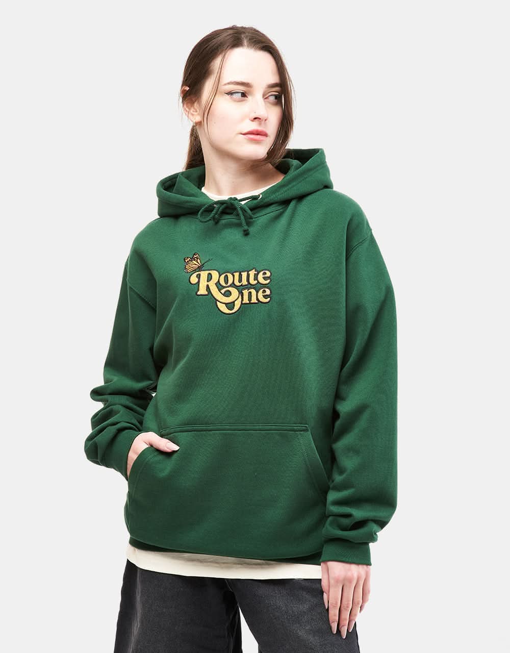 Route One Flutter Midweight Pullover Hoodie - Bottle Green - Image 7