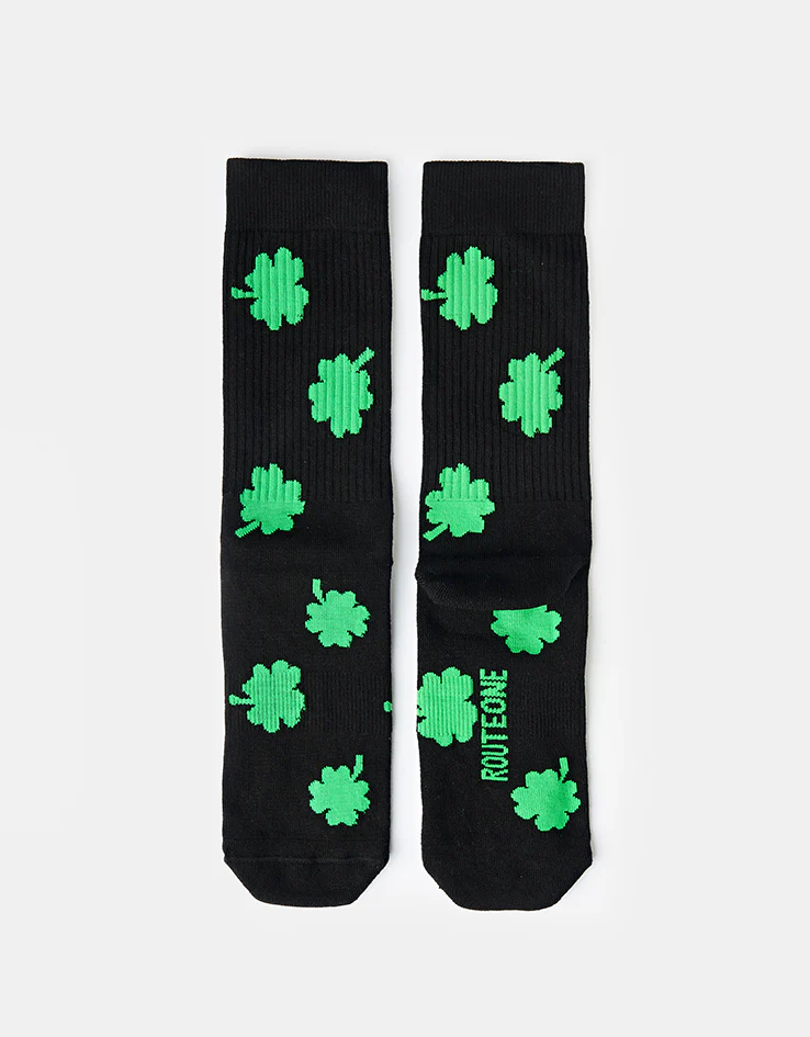 Route One Four Leaf Crew Socks - Black - Image 3