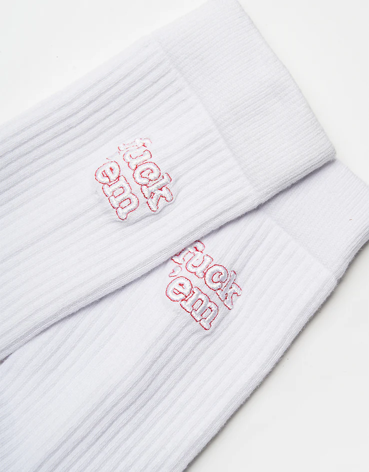 Route One Fuck 'Em Crew Socks - White - Image 4