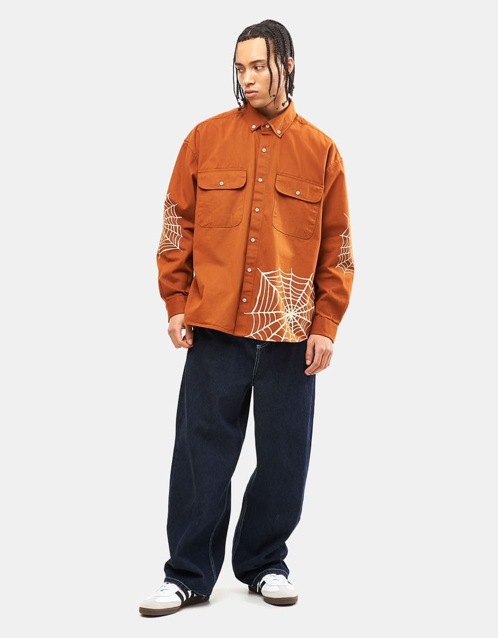 Route One Guarino Long Sleeve Shirt - Spiderweb/Brown - Image 3