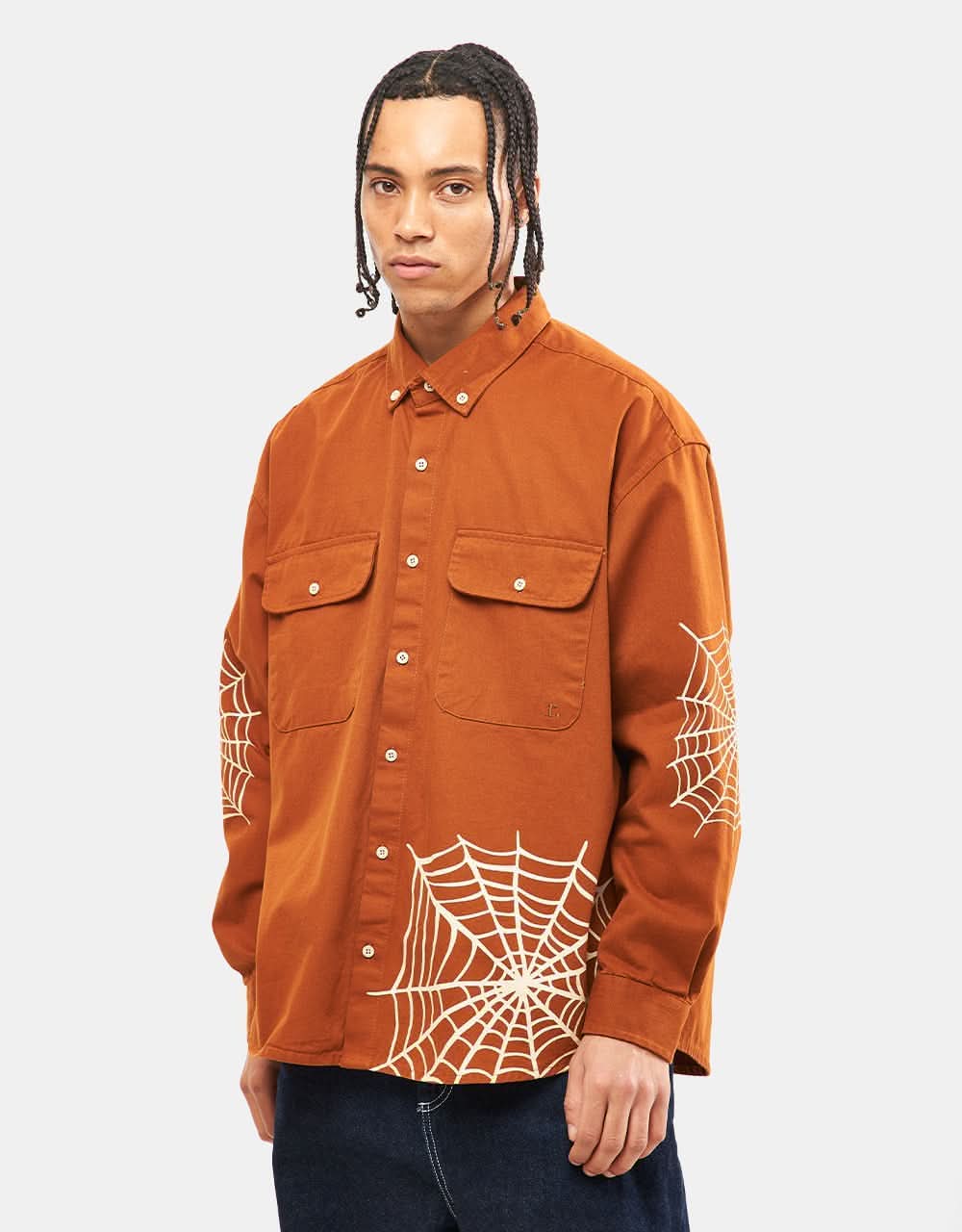 Route One Guarino Long Sleeve Shirt - Spiderweb/Brown - Image 7