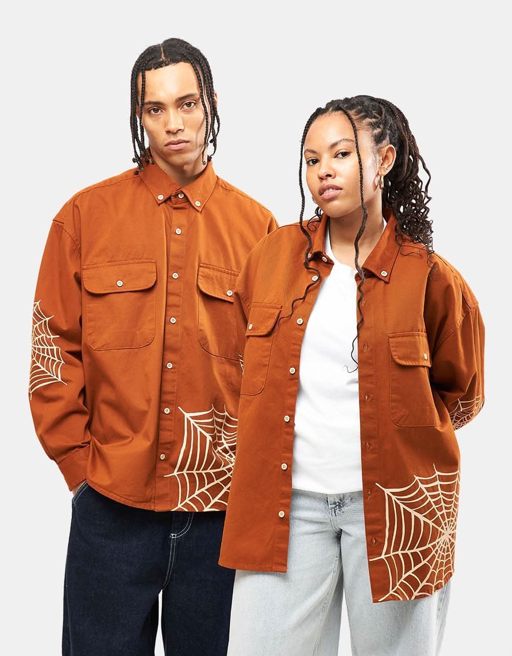 Route One Guarino Long Sleeve Shirt - Spiderweb/Brown - Image 9