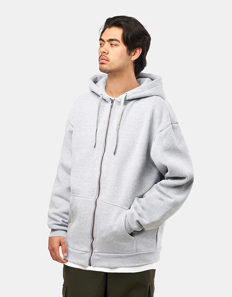 Route One Heavyweight Zip Hoodie (400gsm) - Heather Grey - Image 3