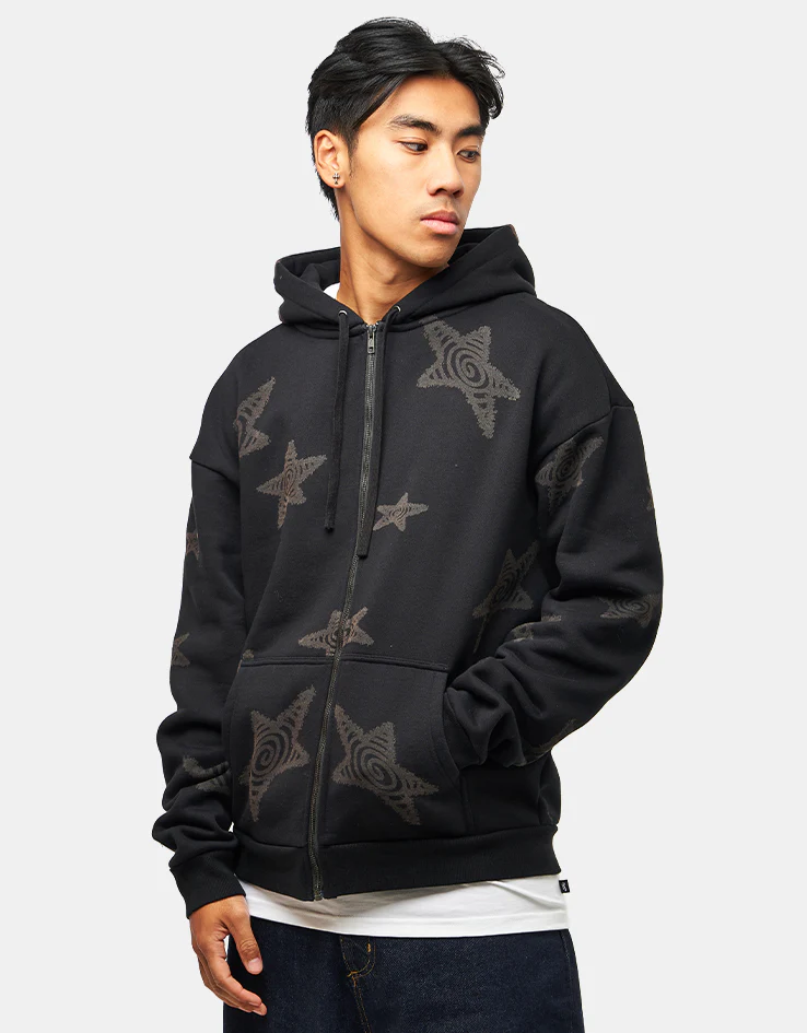 Route One Heavyweight Zip Hoodie (400gsm) - Stars (Black) - Image 2