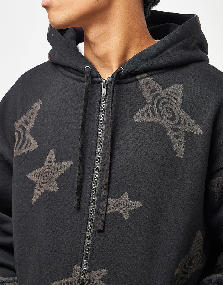 Route One Heavyweight Zip Hoodie (400gsm) - Stars (Black) - Image 4