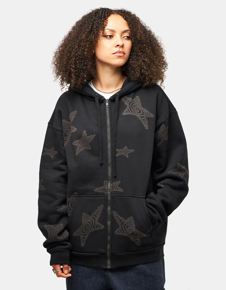 Route One Heavyweight Zip Hoodie (400gsm) - Stars (Black) - Image 6