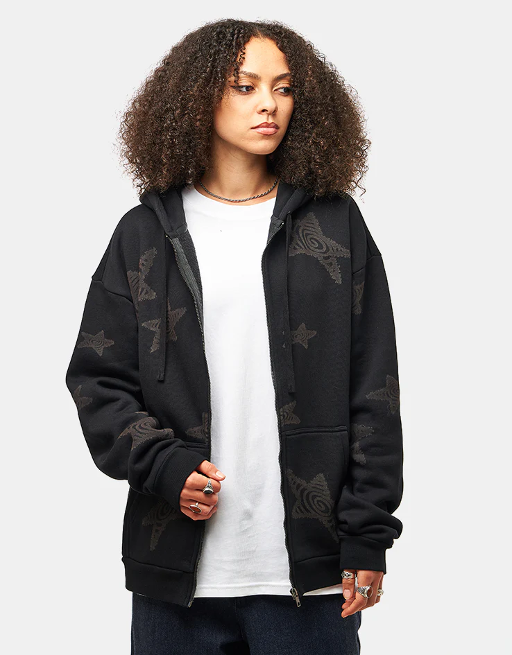 Route One Heavyweight Zip Hoodie (400gsm) - Stars (Black) - Image 7