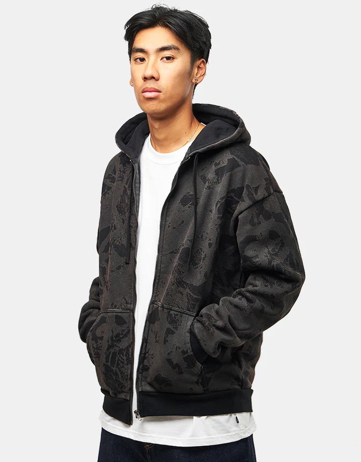Route One Heavyweight Zip Hoodie (400gsm) - Tree Camo (Black) - Image 2