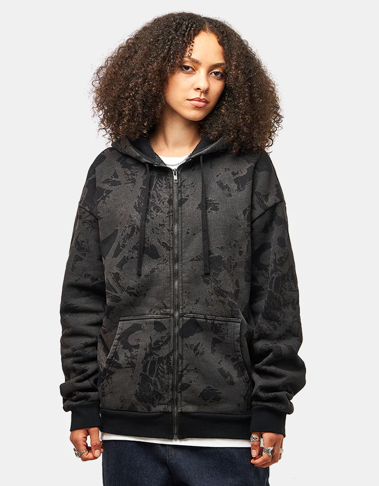 Route One Heavyweight Zip Hoodie (400gsm) - Tree Camo (Black) - Image 6