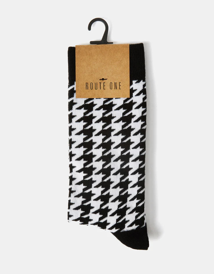 Route One Houndstooth Socks - Black/White - Image 5