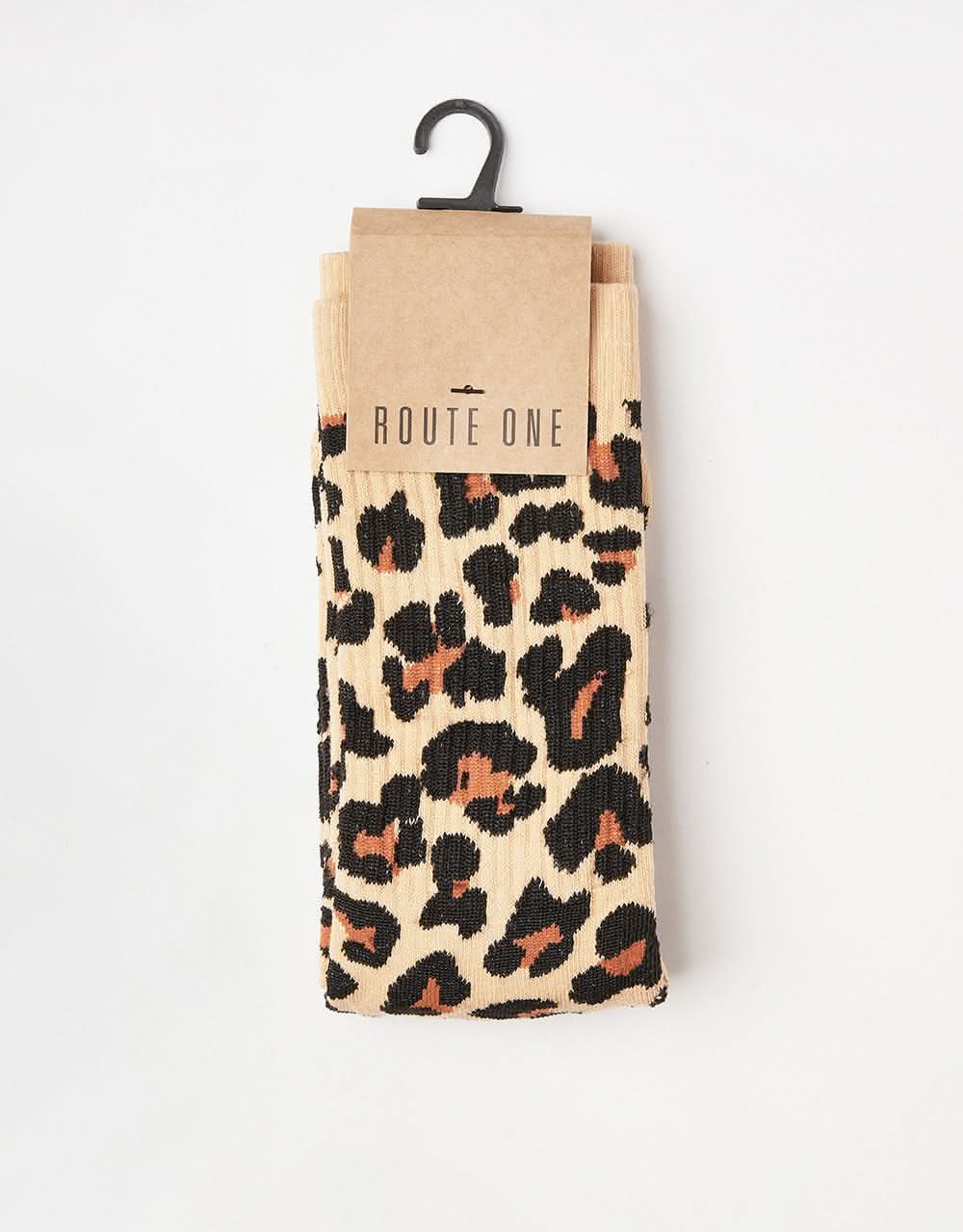 Route One Leopard Crew Socks - Brown - Image 5