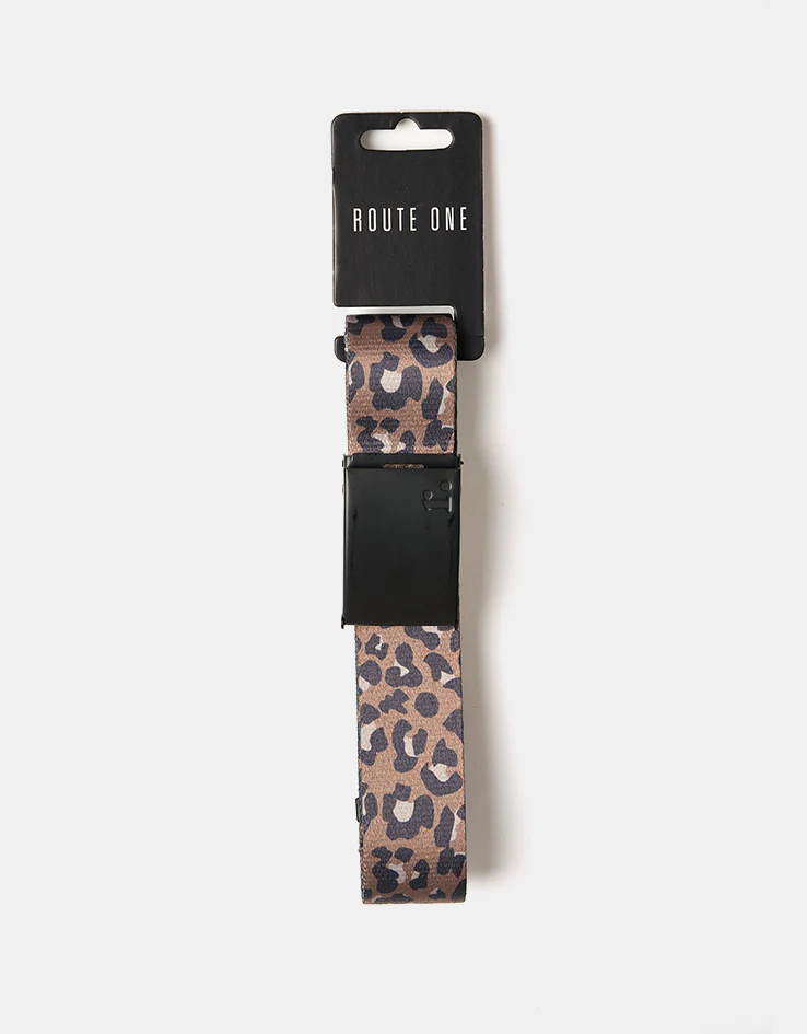 Route One Leopard Web Belt - Brown - Image 3